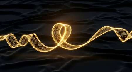 3D rendering of a golden wave on a black satin clothの写真素材