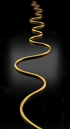 Golden spiral on black background. 3D illustration. Vertical image.の写真素材