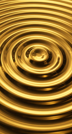 Abstract gold background with ripples and waves. 3d render illustrationの写真素材