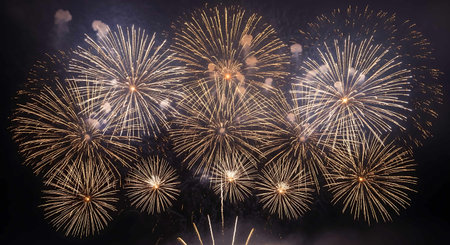 Beautiful firework display for celebration happy new year and merry christmasの写真素材