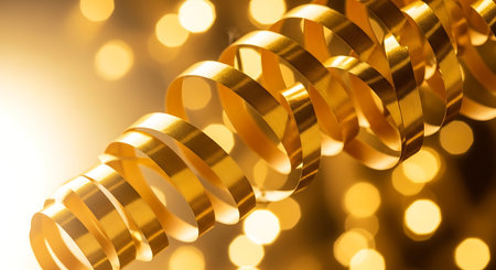 Golden serpentine on bokeh background. Christmas and New Year conceptの写真素材