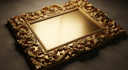 3D render of a golden picture frame on a grunge backgroundの写真素材