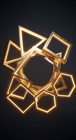 Glowing geometric shapes on a dark background. 3d rendering.の写真素材