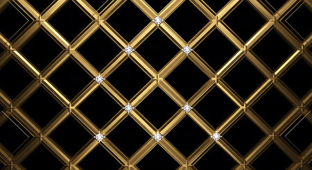 Gold rhombus pattern on black background. 3d render illustrationの写真素材