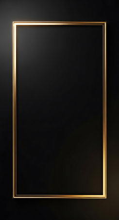 Golden frame on black background with copy space. 3D rendering.