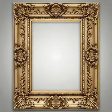 Classic golden frame for paintings, mirrors or photo. Template for design