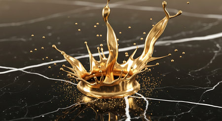 3d illustration of a golden splash of liquid. 3d renderingの写真素材