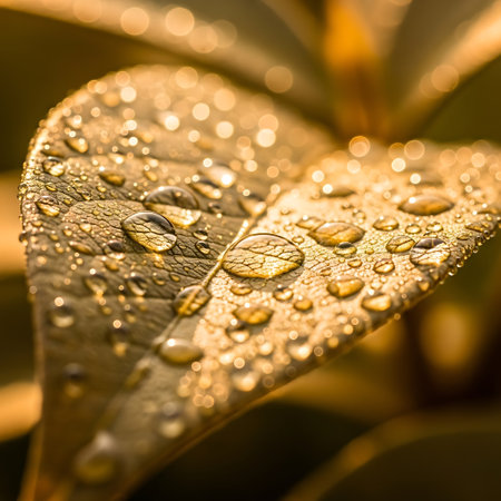 Water drops on a green leaf in the morning. Shallow depth of field.の写真素材