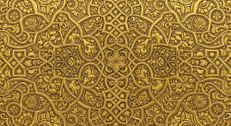 Golden pattern on the wall of the mosque. 3D illustration.