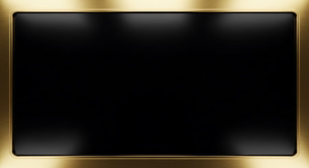 Black background with gold frame, 3d rendering. Computer digital drawing.の写真素材