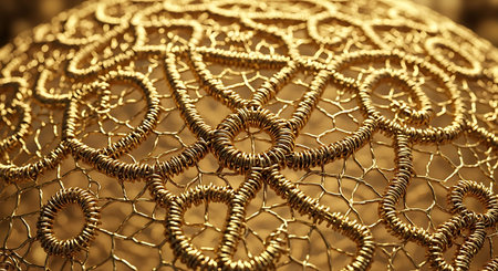 Abstract background made of golden threads, close-up, selective focus