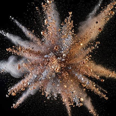 Explosion of colored particles on a black background. 3d rendering