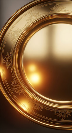 Golden background with round frame, element for design, place for textの写真素材