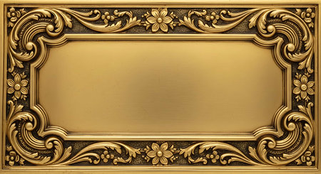 Gold frame with floral ornament on a black background. 3d rendering