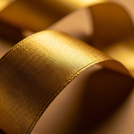 golden satin ribbon on a white background. tinting. selective focusの写真素材