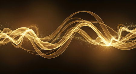 abstract golden wave lines on dark background, vector illustration eps10の写真素材