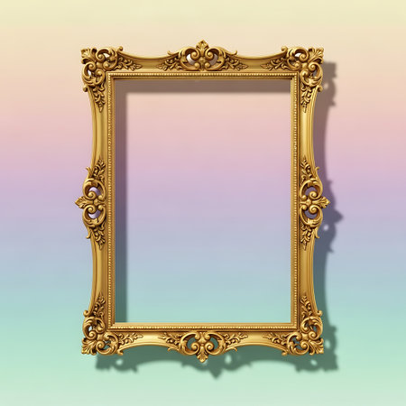 Classic golden frame for paintings, mirrors or photo isolated on white background. Digital...