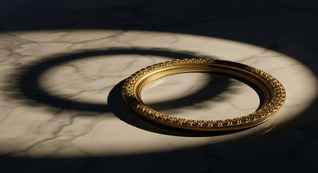 Golden ring with shadowless background. 3D render illustration.の写真素材