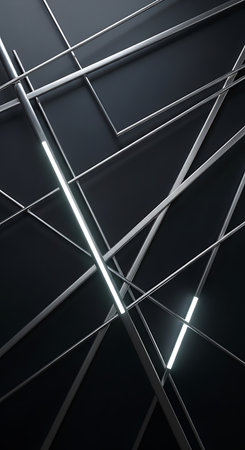 3d rendering of abstract geometric composition, black and white lines background