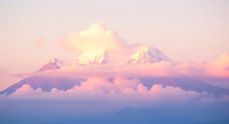 Panoramic view of Mount Elbrus at sunrise, Russiaの写真素材