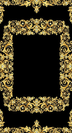 Seamless pattern with gold ornament on black background. Vector illustration.