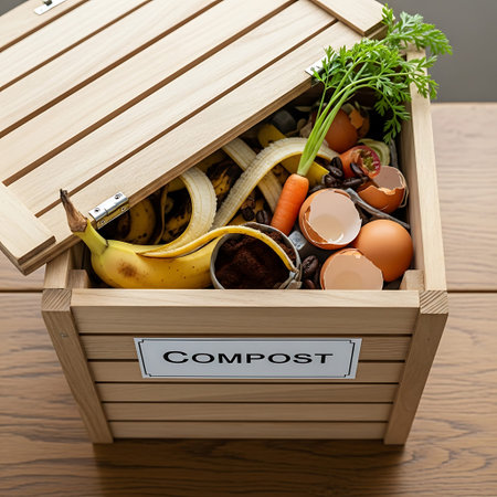 Wooden box full of organic food and products. Healthy eating concept.の写真素材