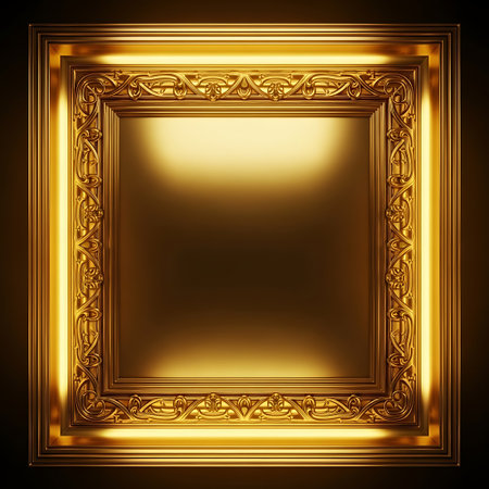 Golden frame on a black background. 3d rendering. Computer digital drawing.の写真素材