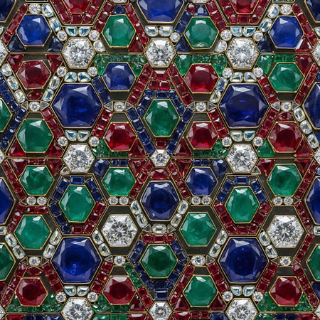 Seamless pattern of multicolored diamonds and sapphiresの写真素材
