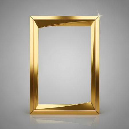 golden frame isolated on gray background, 3d rendering - illustrationの写真素材