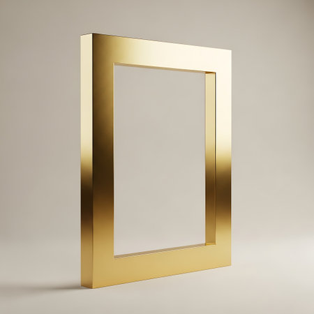 Golden picture frame isolated on white background. 3D rendered illustration.の写真素材