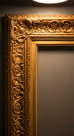 Luxury golden picture frame with ornament on the wall in interiorの写真素材