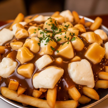 Delicious fries with cheese on a plate.の写真素材