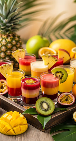 Fruit smoothies with mango, kiwi and passion fruitの写真素材
