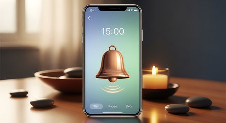 Smartphone ringing on a table in a spa. 3d renderingの写真素材