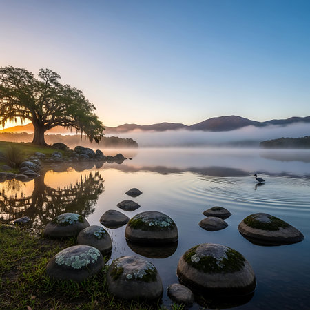 Beautiful sunrise landscape image of Lake District National Park in England.の写真素材