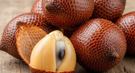 Salak fruit or snake fruits on wooden table. Salak fruit or snake fruits.の写真素材