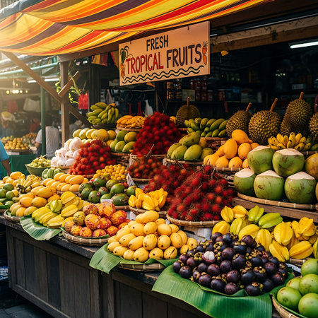 Tropical fruits at the market in Bangkok, Thailand, Asiaの写真素材