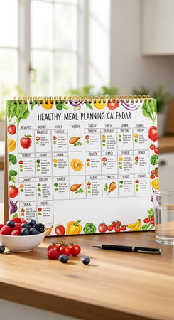 Healthy food menu on a table in the kitchen. Healthy eating conceptの写真素材