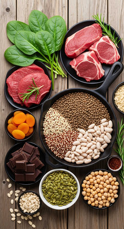 Products rich in protein. Foods high in fiber, fat and carbohydrates.の写真素材