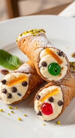 Pastries with chocolate and fruit on white plate, closeupの写真素材