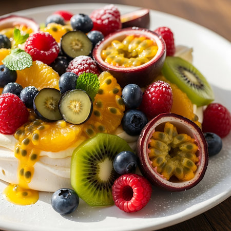 Fruit Salad with Mascarpone, Blueberry, Kiwi and Passion Fruitの写真素材