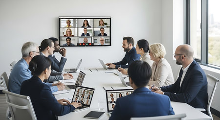 Business People Meeting Conference Video Call Concept. Business people meeting in video conference...