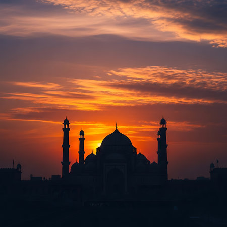 Sunset over the in Agra, Uttar Pradesh, Indiaの写真素材