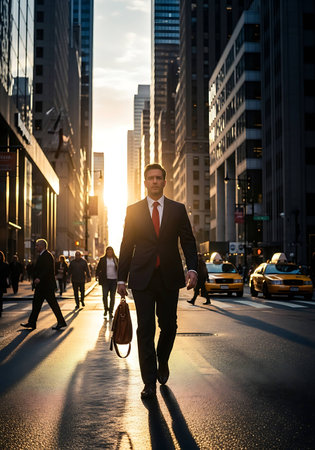 Businessman Walking Commuter Cityscape Urban Scene Business Lifestyle Conceptの写真素材