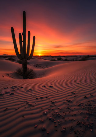 Sunset over the desert landscapeの写真素材