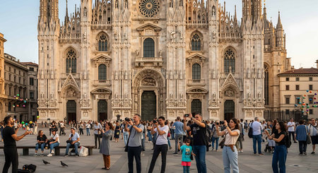 Tourists visit Duomo di Milano. Milan is the capital and largest city of Italy.の写真素材