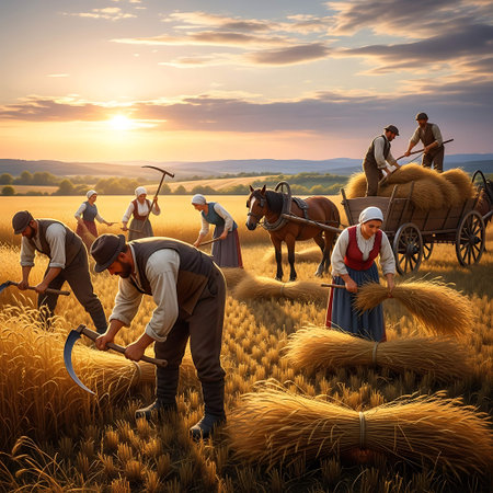 Farmer working in wheat field. Harvesting time. 3d renderingの写真素材