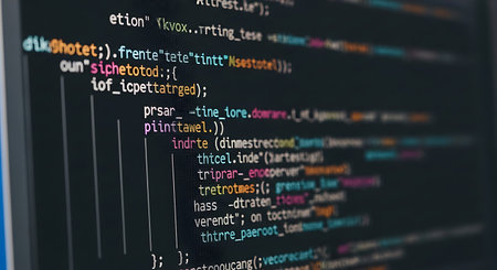Software development. Programming code on a computer monitor. Close-up.の写真素材