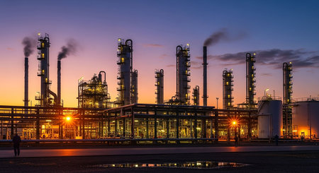 Refinery plant at twilight, petrochemical plant in Thailand.