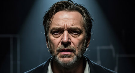 Portrait of a man with a sad look on his face.